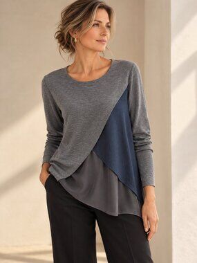 FABIANA FILIPPI Silk Cotton Asymmetric Tunic Top XL Quiet Luxury Lagenlook Chic
